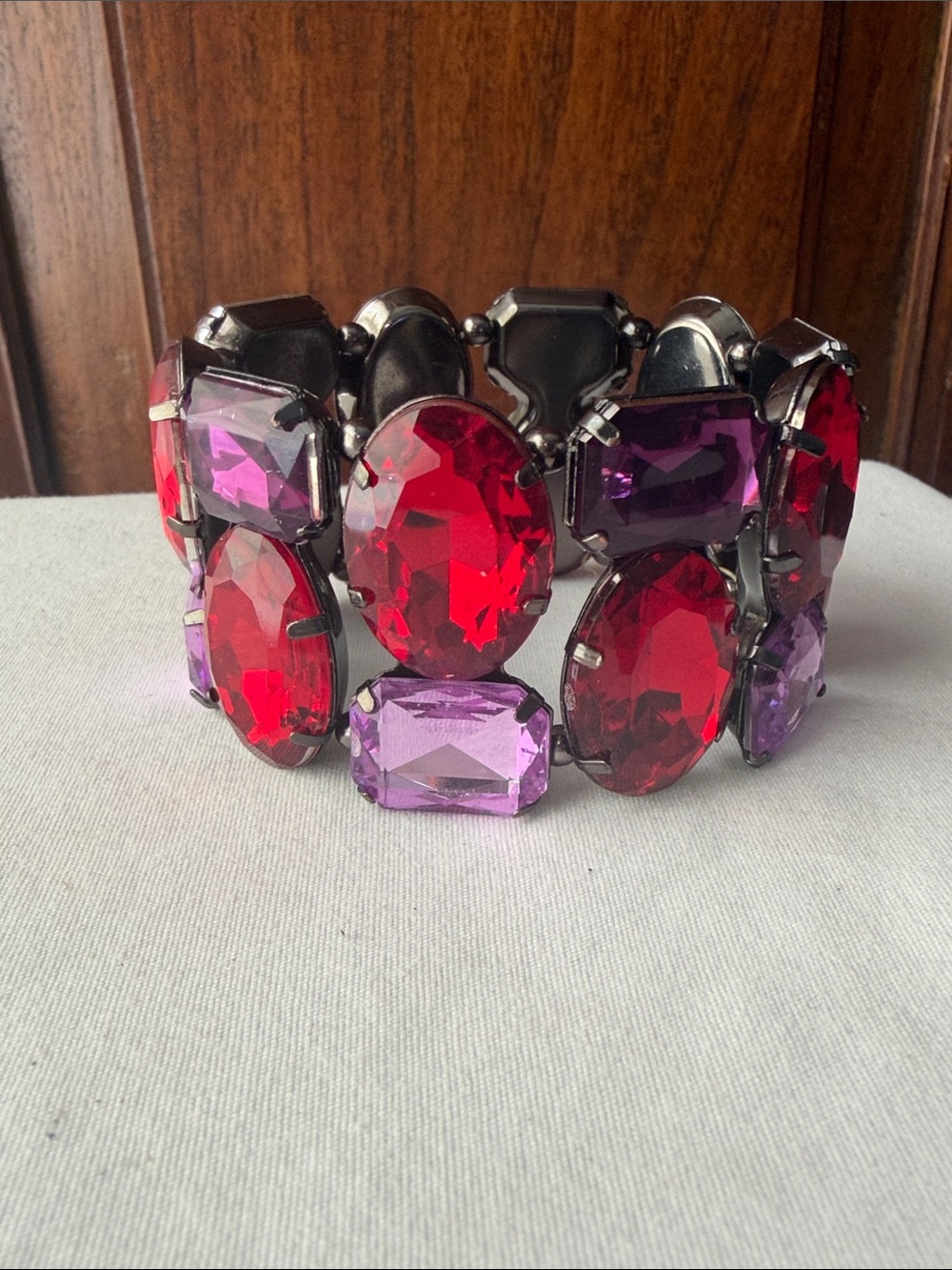 Red Purple Faceted Crystal Statement Stretch Bracelet Chunky Oversized